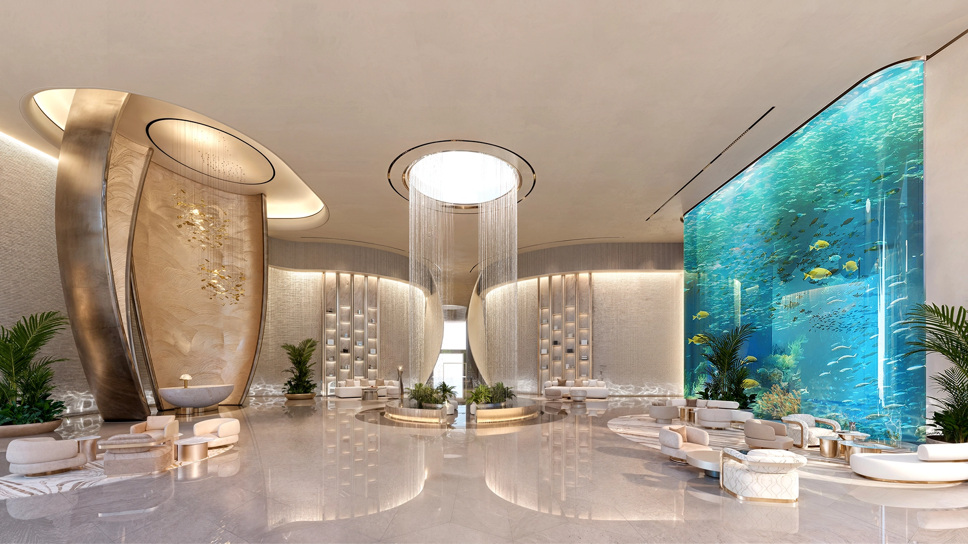 Breez by Danube grand lobby with aquarium (official Danube render)