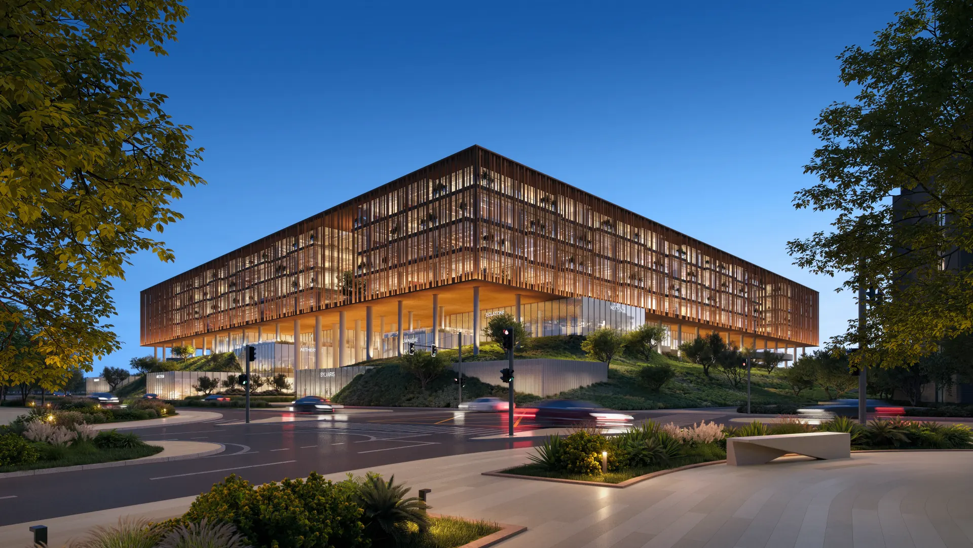 The Yards Plaza by BEYOND at dusk, Dubai (official BEYOND render)